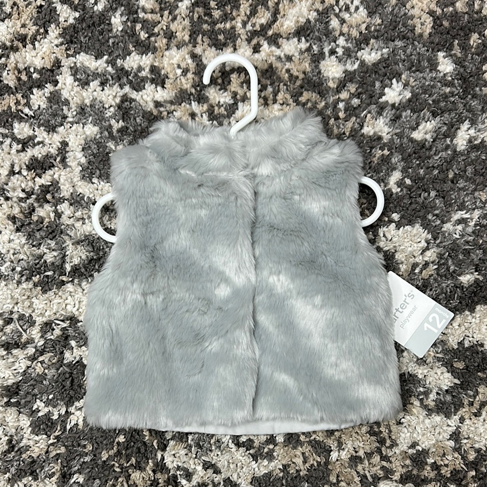 Carter's Soft Gray Faux Fur Vest Sz. 12 months
